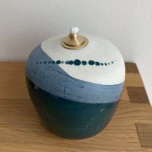 Lampe à huile bleue et blanche